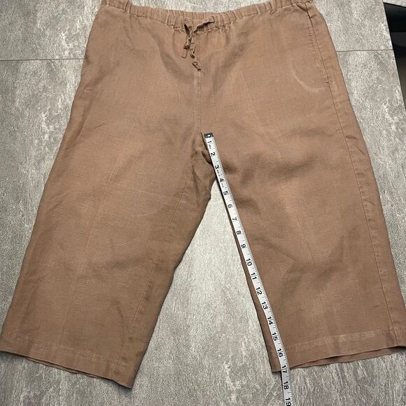 Orvis Sz Small 6 8 100% Linen Wide Leg Cropped Pants Brown Tan Beachy Comfort - Picture 4 of 10